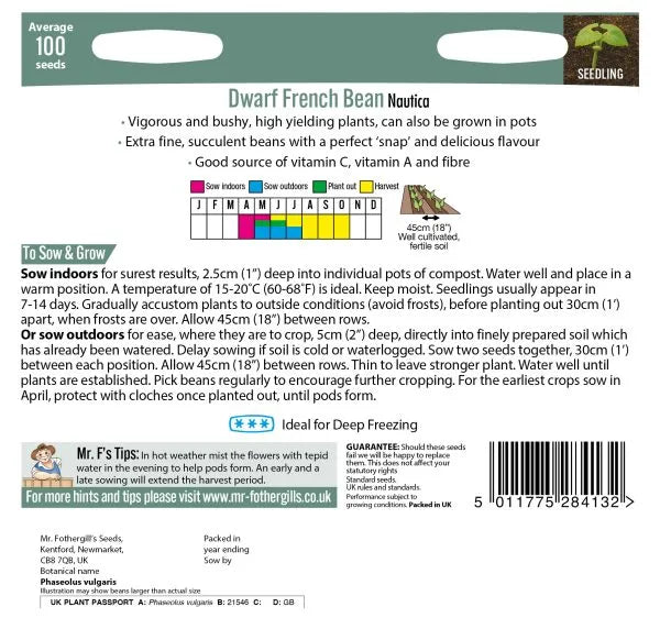 Mr. Fothergill’s Dwarf French Beans (Nautica) Seeds