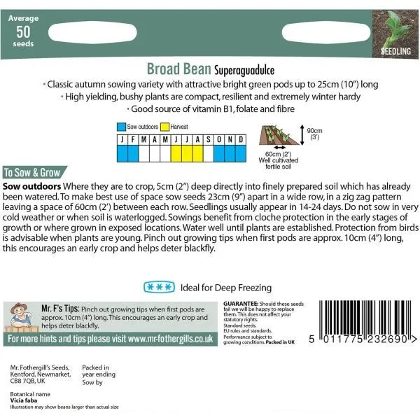 Mr. Fothergill’s Broad Bean Superaguadulce Seeds
