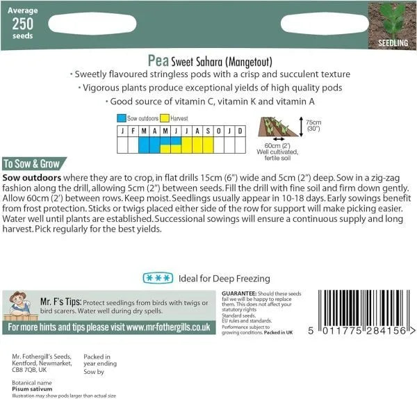Mr. Fothergill’s Pea (Mangetout) Sweet Sahara Seeds