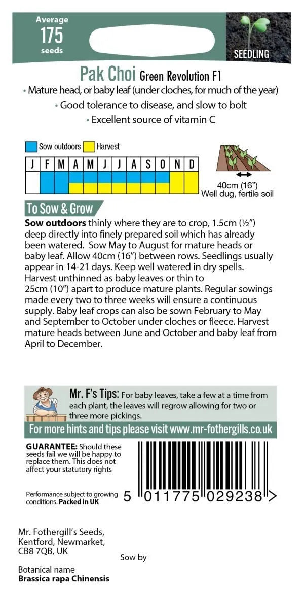 Mr. Fothergill’s Pak Choi Green Revolution F1 Seeds